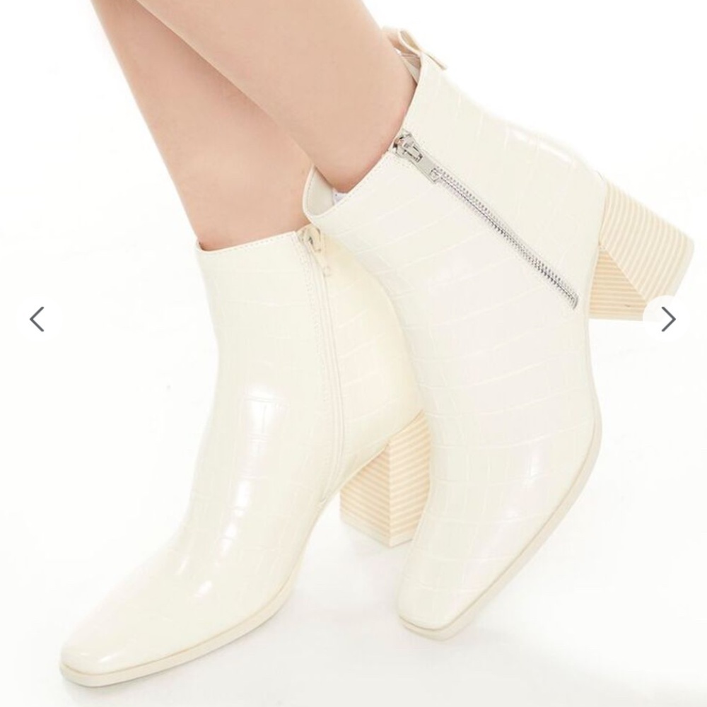 Forever 21 Faux Croc Square-Toe Booties